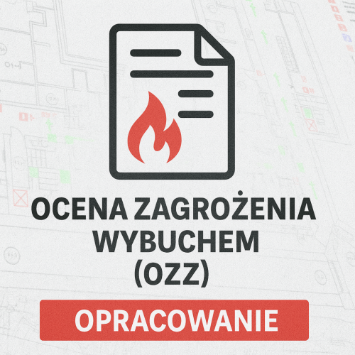 Dokumentacja powykonawcza przejść instalacyjnych – grafika z ikoną dokumentu na tle rysunku technicznego, zabezpieczenia przeciwpożarowe.