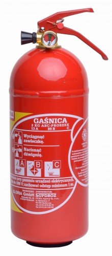 Gaśnica proszkowa 2 kg Gloria PD2 ABC widok z przodu