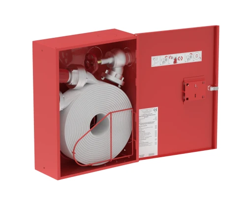 Hydrant wewnętrzny GRAS HW-52 N-15/20 UNN DN52 natynkowy czerwony RAL3000 z otwartą szafą