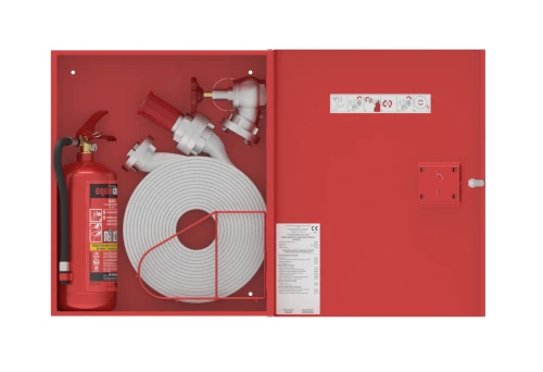 Hydrant DN52 GRAS HW-52 N-K-15/20 UNN z wężem płasko składanym i miejscem na gaśnicę