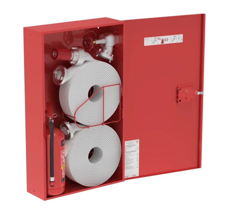 Hydrant wewnętrzny GRAS HW-52 N-K-15/20+15/20 UNN DN52 z miejscem na gaśnicę i dodatkowym wężem
