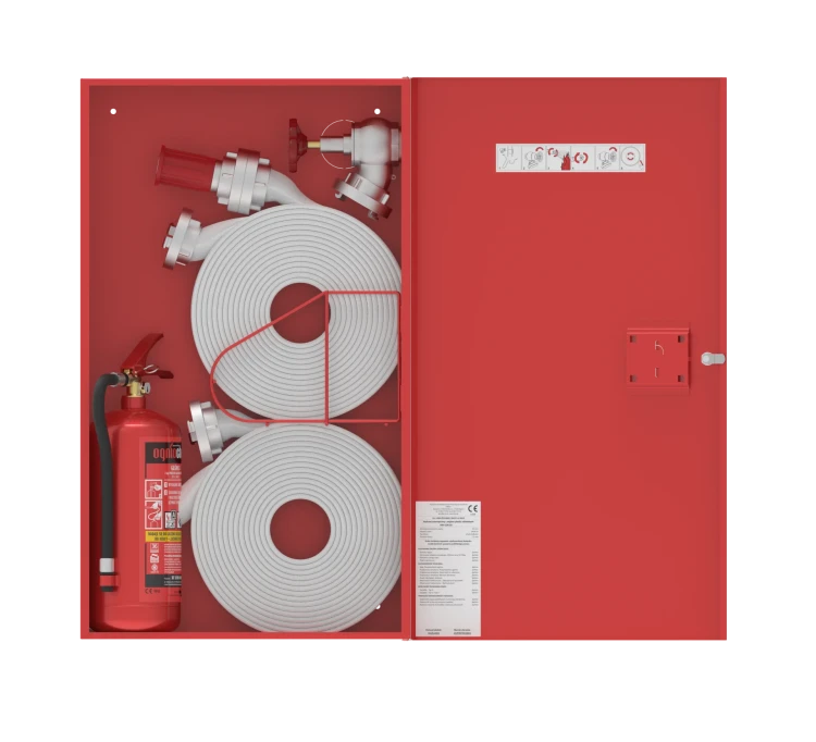Hydrant DN52 GRAS HW-52 N-K-15/20+15/20 UNN z wężem płasko składanym i miejscem na gaśnicę