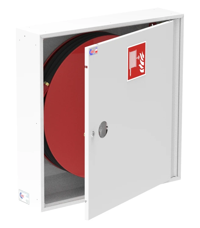 Hydrant wewnętrzny GRAS HW-25 N/W-20/30 SLIM 150 DN25 biały RAL9010 z otwartą szafą