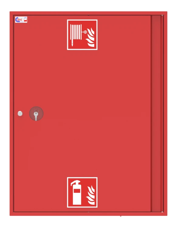 Hydrant GRAS HW-25 N/W-KP-20/30 SLIM 165 w czerwonej szafie RAL3000 z miejscem na gaśnicę 6 kg