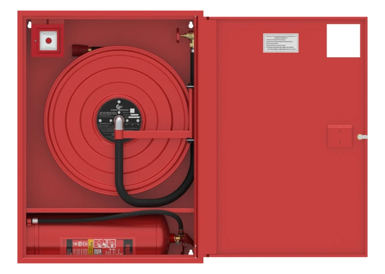 Hydrant DN25 GRAS HW-25 N-KP-20/30+ROP biały RAL9010 z miejscem na gaśnicę i oznaczeniem ROP